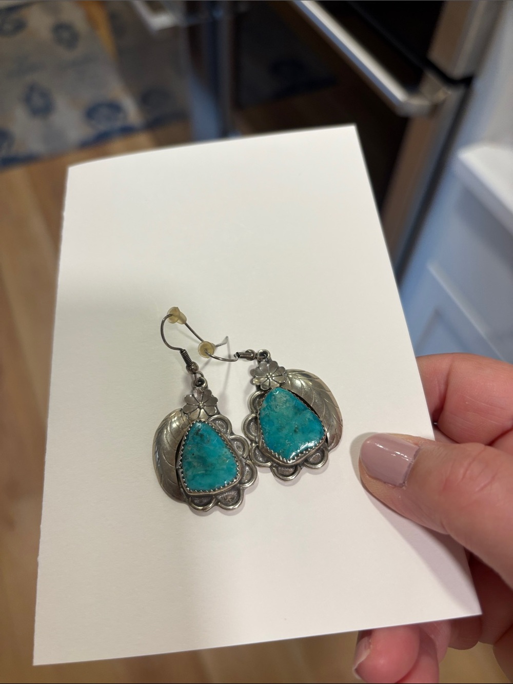 Turquoise Teardrop Silver Dangle Earrings - Women Jewelry